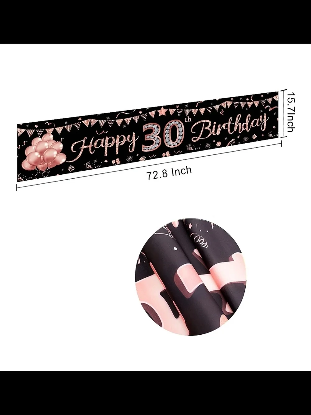 Happy 30th Birthday Banner - Black with Pink Accents